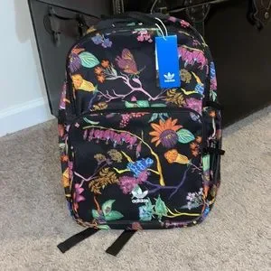 Adidas Originals Classic Backpack Bag school book bag new black floral Women’s adidas Originals Floral Print Backpack in Black | Lyst main image 3